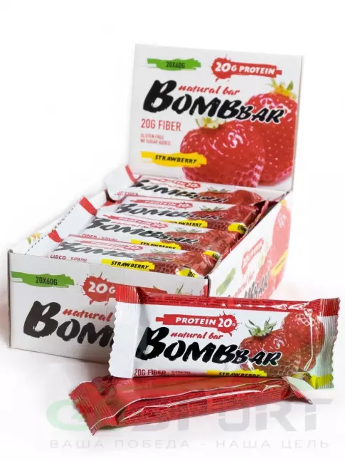 Протеиновый батончик BombBar Protein Bar 20 x 60 г, Клубника