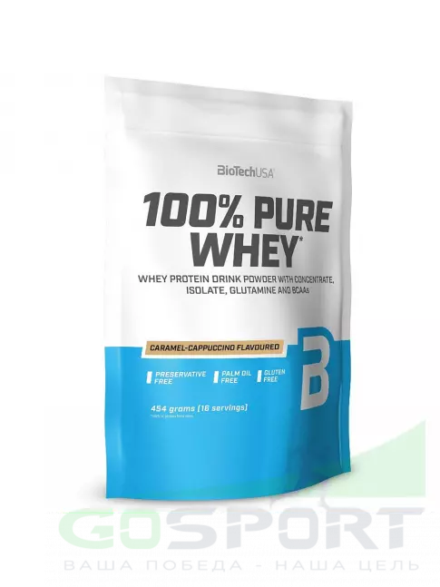 Сывороточный протеин BioTechUSA 100% Pure Whey 454 г, Карамель-капучино