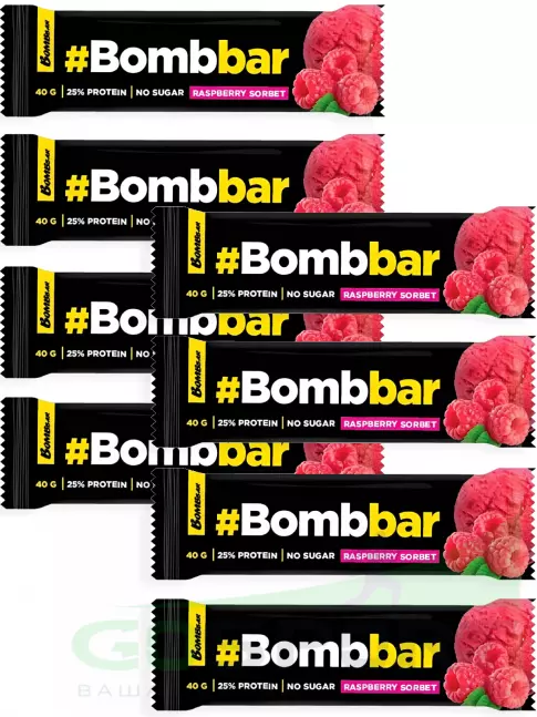 Протеиновый батончик BombBar Батончики в шоколаде без сахара 8 x 40 г, Малиновый сорбет Протеиновый батончик BombBar Батончики в шоколаде без сахара 8 x 40 г, Малиновый сорбет