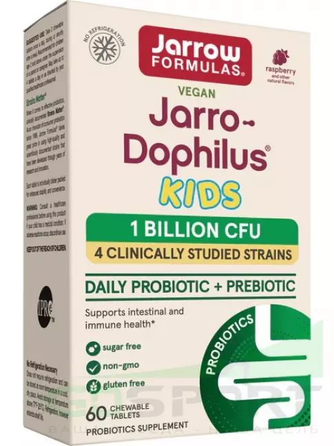 Пробиотик Jarrow Formulas Jarro-Dophilus Kids 1 billion CFU 60 жевательных таблеток, Малина