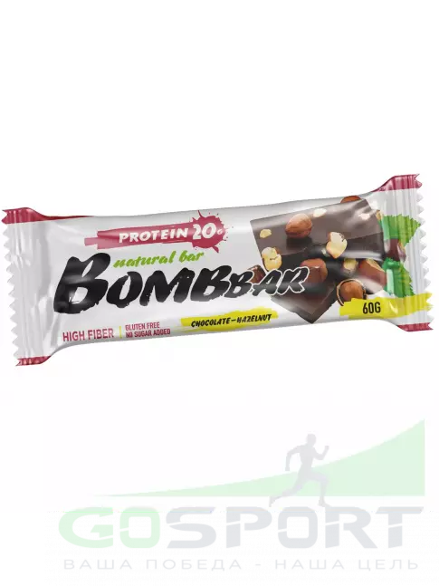 Протеиновый батончик BombBar Protein Bar 18 x 60 г, Шоколад - Фундук