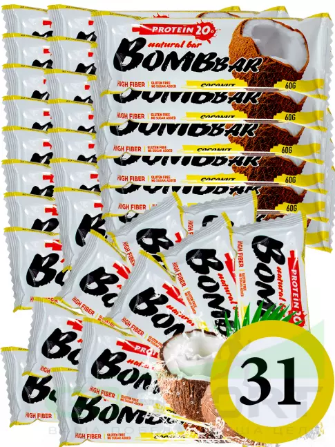 Протеиновый батончик BombBar Protein Bar 31 x 60 г, Кокос