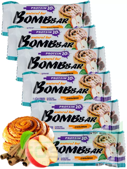 Протеиновый батончик BombBar Protein Bar 6 x 60 г, Яблоко - Корица