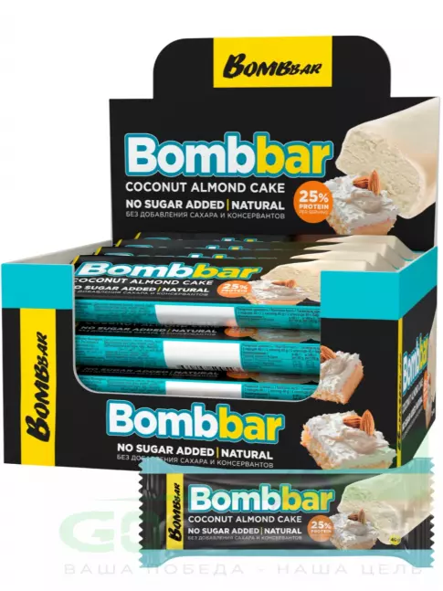 Протеиновый батончик BombBar Батончик в шоколаде без сахара 30 x 40 г, Миндально-кокосовый торт