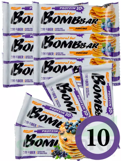 Протеиновый батончик BombBar Protein Bar 10 x 60 г, Смородиново-черничный панкейк Протеиновый батончик BombBar Protein Bar 10 x 60 г, Смородиново-черничный панкейк