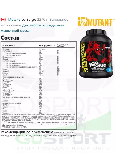  Mutant Iso Surge 2270 г, Ванильное мороженое