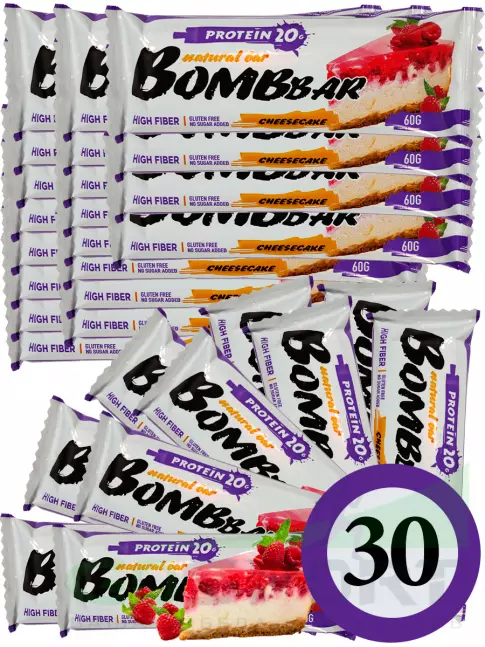 Протеиновый батончик BombBar Protein Bar 30 x 60 г, Малиновый чизкейк Протеиновый батончик BombBar Protein Bar 30 x 60 г, Малиновый чизкейк