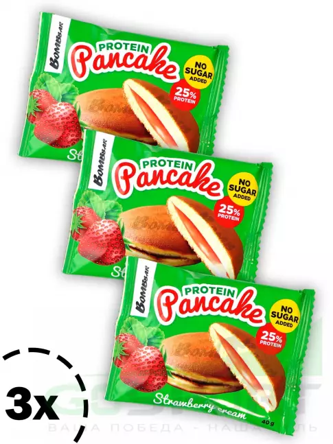 Протеиновый батончик BombBar Панкейк протеиновый 3 х 40 г, Клубничный крем