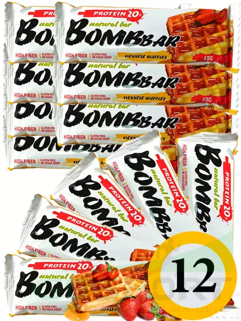 Протеиновый батончик BombBar Protein Bar 12 x 60 г, Венские вафли
