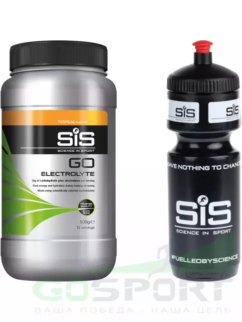 Изотоник SCIENCE IN SPORT (SiS) GO Electrolyte + Бутылочка черная 1 x 500 г, Тропические фрукты