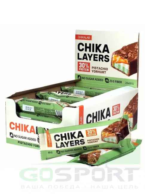 Протеиновый батончик Chikalab Chika Layers 20х60 г, Фисташковый йогурт