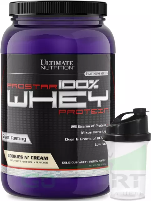  Ultimate Nutrition Prostar Whey 907 г + шейкер, Печенье - крем