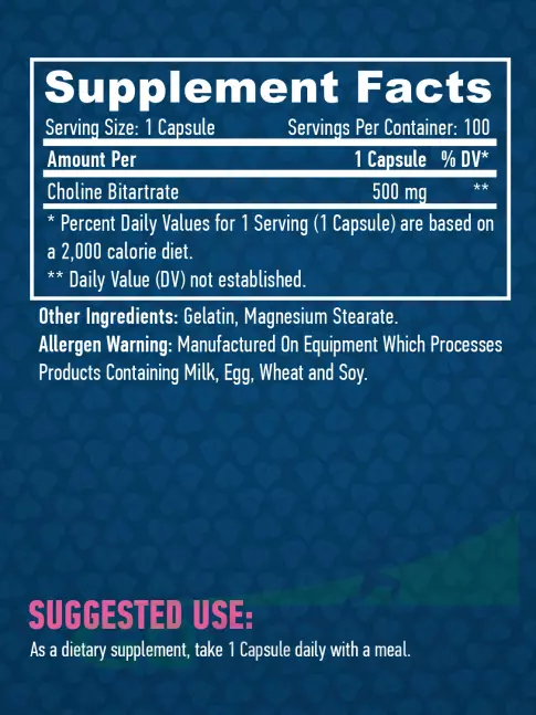 Haya Labs Choline Bitartrate 500 mg 100 капсул Haya Labs Choline Bitartrate 500 mg 100 капсул