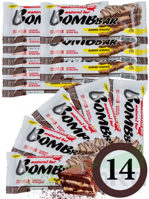 Протеиновый батончик BombBar Protein Bar 14 x 60 г, Датский бисквит