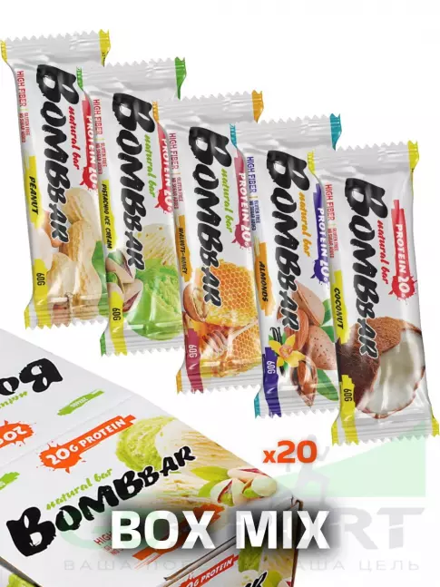 Протеиновый батончик BombBar Protein Bar 20 x 60 г, Ассорти №5.3 (орехи 2)