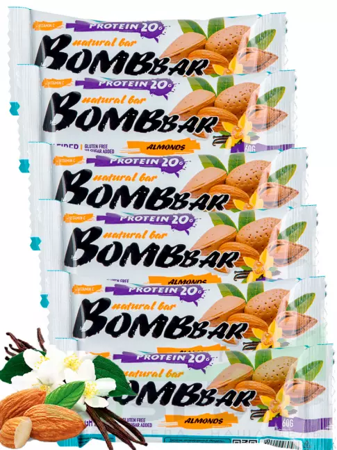 Протеиновый батончик BombBar Protein Bar 5 x 60 г, Миндаль-ваниль