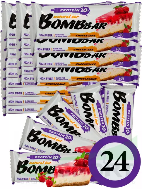 Протеиновый батончик BombBar Protein Bar 24 x 60 г, Малиновый чизкейк