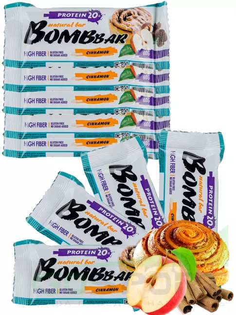 Протеиновый батончик BombBar Protein Bar 9 x 60 г, Яблоко - Корица