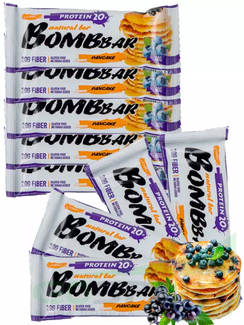 Протеиновый батончик BombBar Protein Bar 9 x 60 г, Смородиново-черничный панкейк