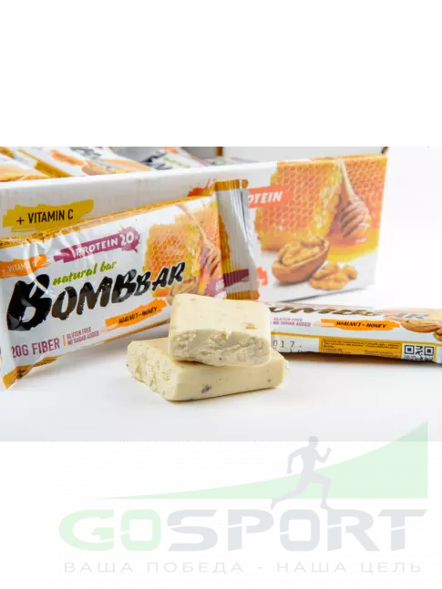 Протеиновый батончик BombBar Protein Bar 20 x 60 г, Грецкий орех с медом