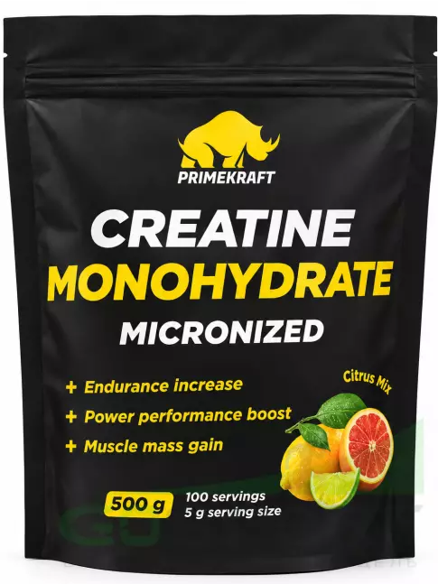 Креатин моногидрат PRIMEKRAFT Creatine Monohydrate Micronized 4500 mg 500 г, Цитрусовый микс Креатин моногидрат PRIMEKRAFT Creatine Monohydrate Micronized 4500 mg 500 г, Цитрусовый микс