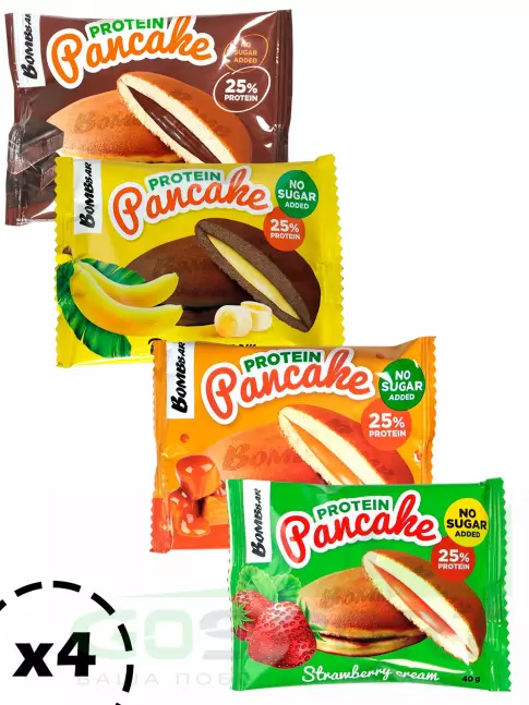 Протеиновый батончик BombBar Панкейк протеиновый 4 х 40 г, Ассорти