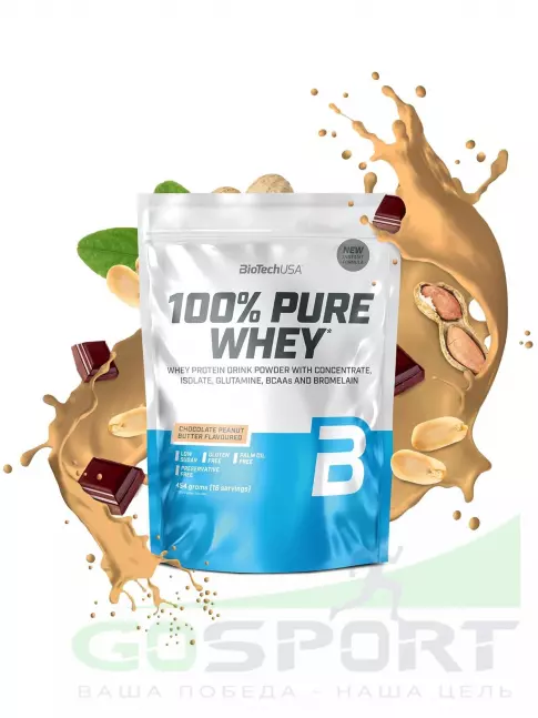 Сывороточный протеин BioTechUSA 100% Pure Whey 454 г, Шоколад-арахисовая паста