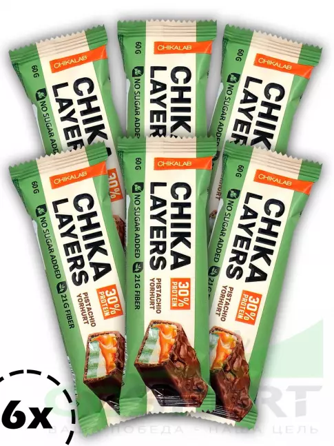 Протеиновый батончик Chikalab Chika Layers 6 х 60 г, Фисташковый йогурт