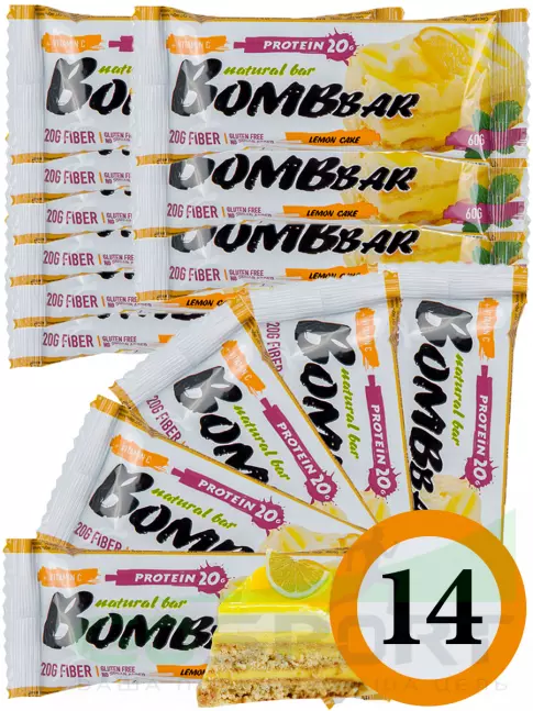Протеиновый батончик BombBar Protein Bar 14 x 60 г, Лимонный торт