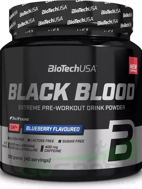 Предтреник BioTechUSA Black blood Caf+ 300 грамм, Черника