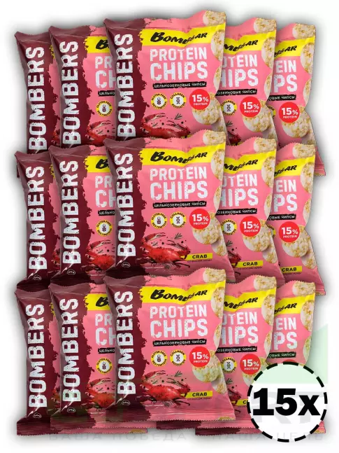 Чипсы BombBar Protein Chips 15 x 50 г, Краб