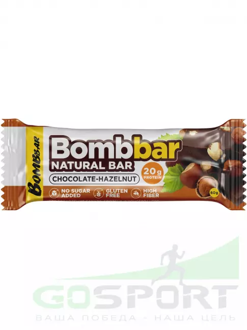 Протеиновый батончик BombBar Protein Bar 60 г, Шоколад - Фундук