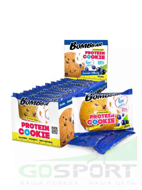 Протеиновый батончик BombBar Protein cookie 12 х 40 г, Смородина - Черника Протеиновый батончик BombBar Protein cookie 12 х 40 г, Смородина - Черника