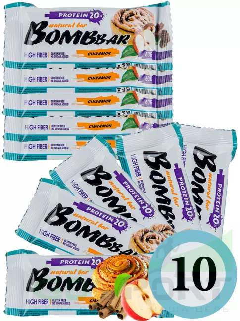 Протеиновый батончик BombBar Protein Bar 10 x 60 г, Яблоко - Корица Протеиновый батончик BombBar Protein Bar 10 x 60 г, Яблоко - Корица