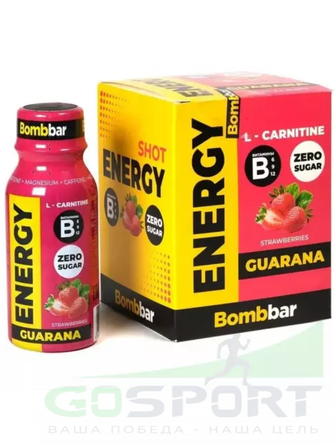 L-Карнитин жидкий BombBar SHOT Energy L-Carnitine Guarana 4 x 100 мл, Клубника-Земляника
