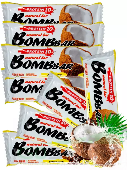 Протеиновый батончик BombBar Protein Bar 8 x 60 г, Кокос