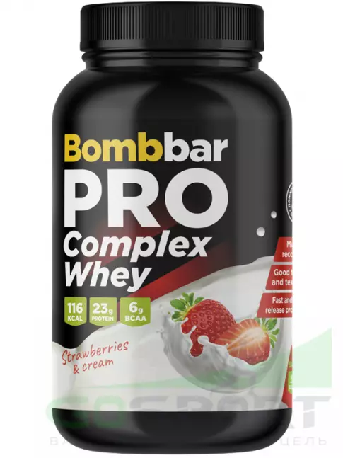 Комплексный протеин BombBar Pro Complex Whey 900 г, Клубника со сливками Комплексный протеин BombBar Pro Complex Whey 900 г, Клубника со сливками