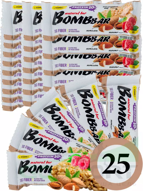 Протеиновый батончик BombBar Protein Bar 25 x 60 г, Рисовый