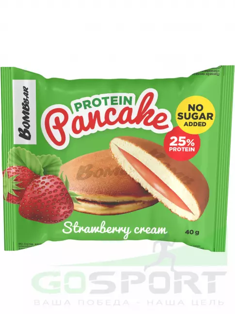 Протеиновый батончик BombBar Панкейк протеиновый 40 г, Клубничный крем