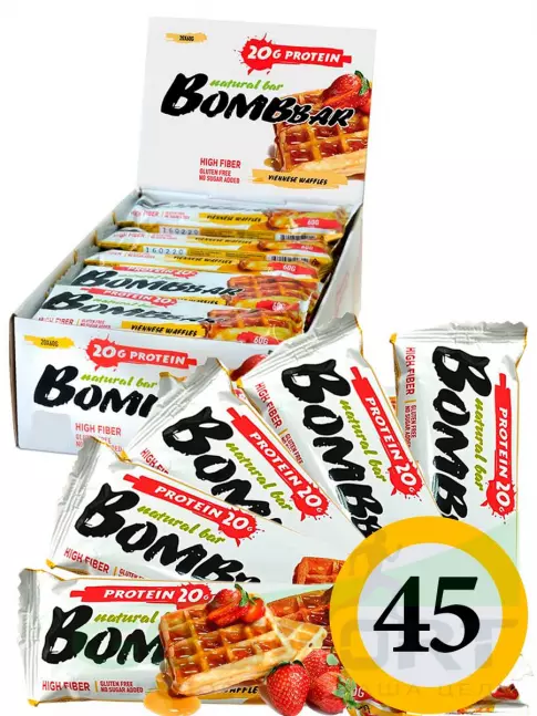 Протеиновый батончик BombBar Protein Bar 45 x 60 г, Венские вафли