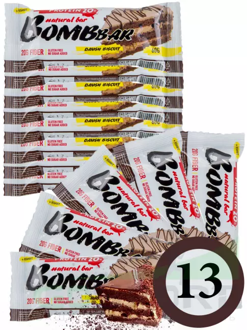 Протеиновый батончик BombBar Protein Bar 13 x 60 г, Датский бисквит