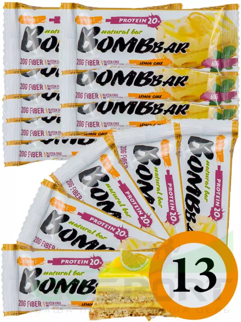 Протеиновый батончик BombBar Protein Bar 13 x 60 г, Лимонный торт