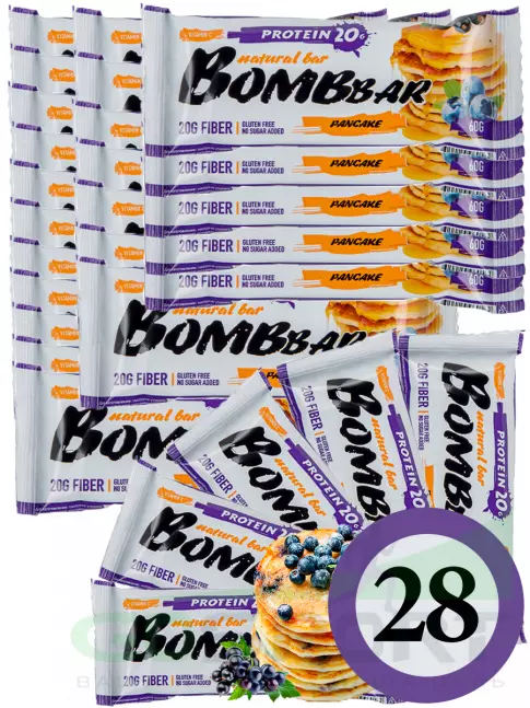 Протеиновый батончик BombBar Protein Bar 28 x 60 г, Смородиново-черничный панкейк