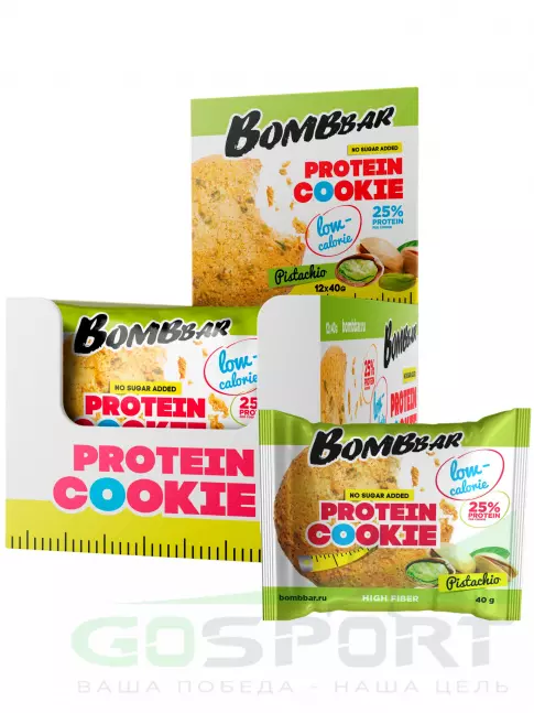 Протеиновый батончик BombBar Protein cookie 12 х 40 г, Фисташка