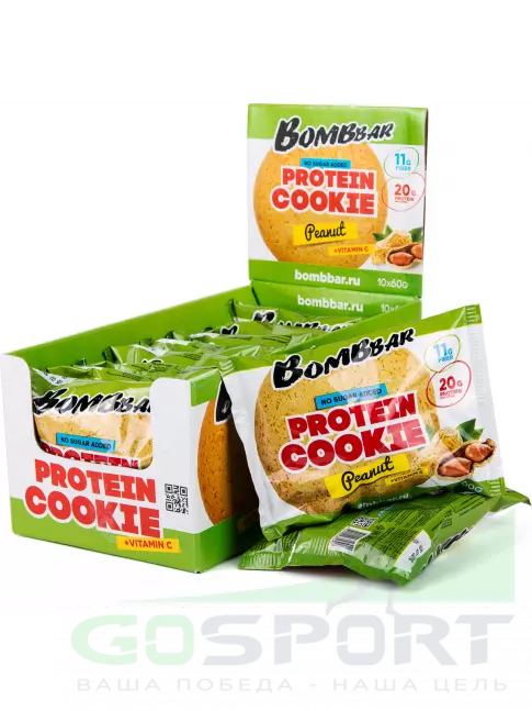 Протеиновый батончик BombBar Protein cookie 10 протеин печенье x 60 г, Арахис