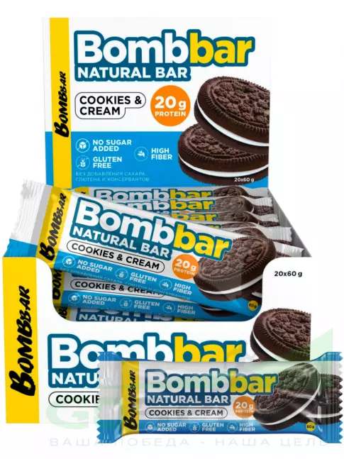 Протеиновый батончик BombBar Protein Bar 20 x 60 г, Печенье с кремом