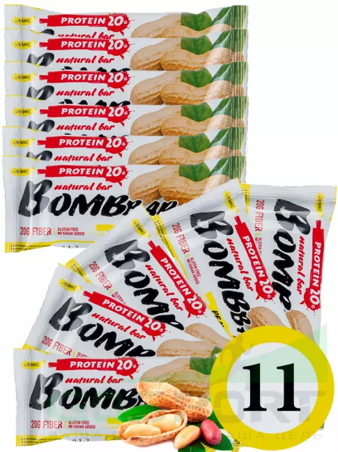 Протеиновый батончик BombBar Protein Bar 11 x 60 г, Арахис