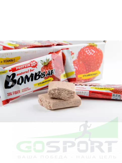 Протеиновый батончик BombBar Protein Bar 60 г, Клубника