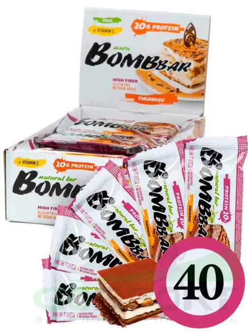Протеиновый батончик BombBar Protein Bar 40 x 60 г, Тирамису
