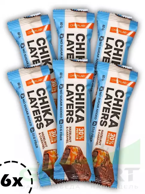 Протеиновый батончик Chikalab Chika Layers 6 х 60 г, Лесной орех с карамелью